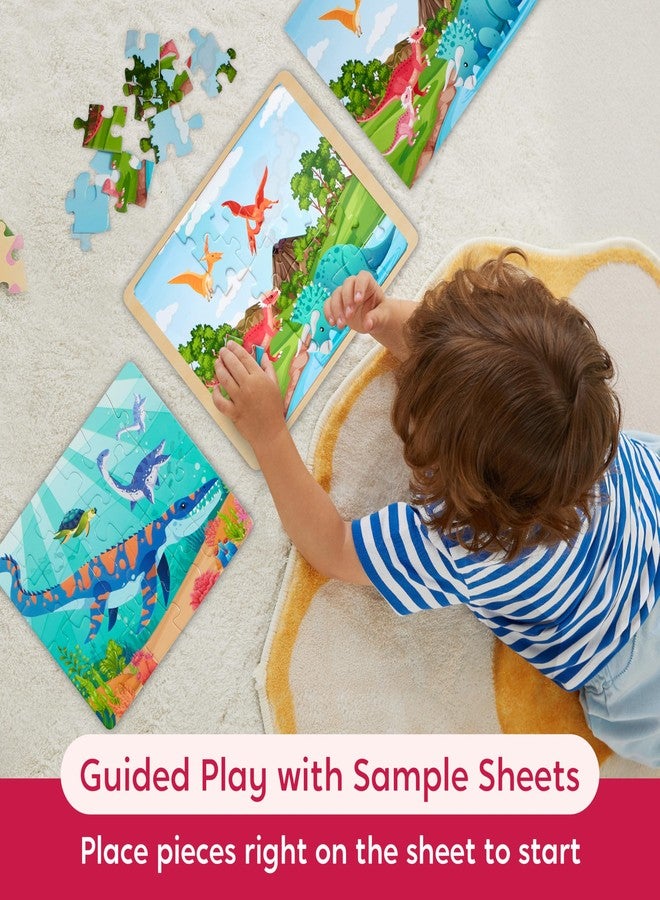 أحجيات ديناصورات خشبية SYNCFUN 4 في 1 للأطفال من عمر 3 إلى 5 سنوات، أحجيات تركيب الصور (24 و35 قطعة) للأطفال الصغار مع حقائب تخزين، ألعاب ديناصورات تضيء في الظلام، هدايا عيد الميلاد للأولاد والبنات - Image 3
